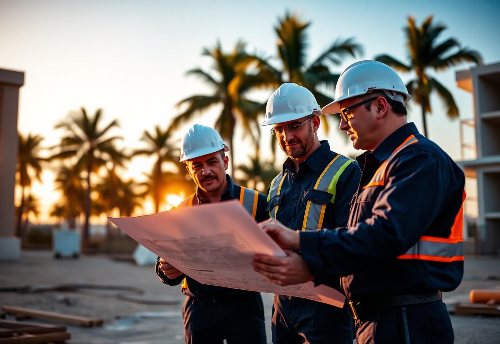 IMA contractor partners reviewing project plans on a Florida job site